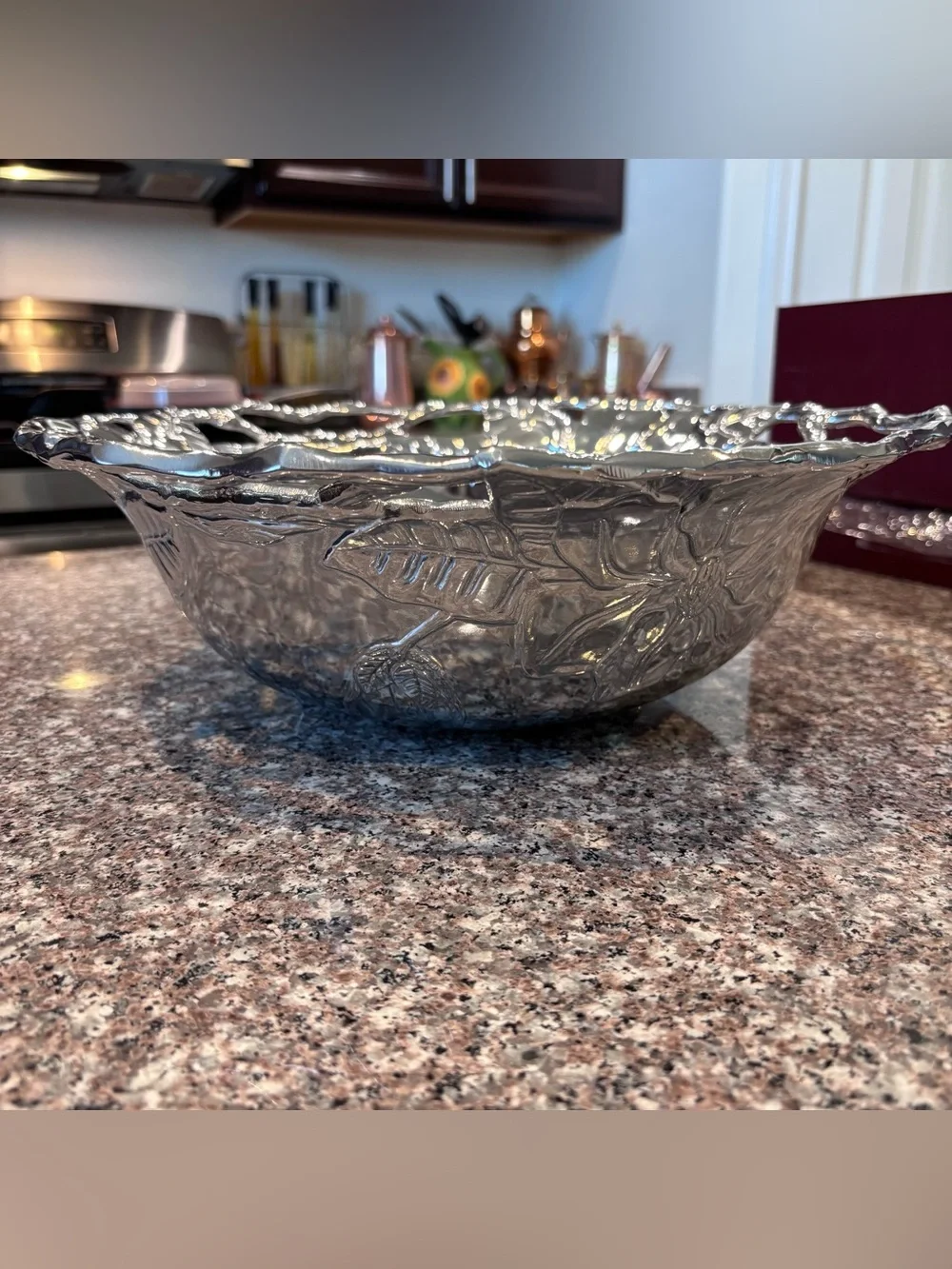 NEW Arthur Court Magnolia 2001 Large 14” Salad Fruit Serving Bowl Aluminum